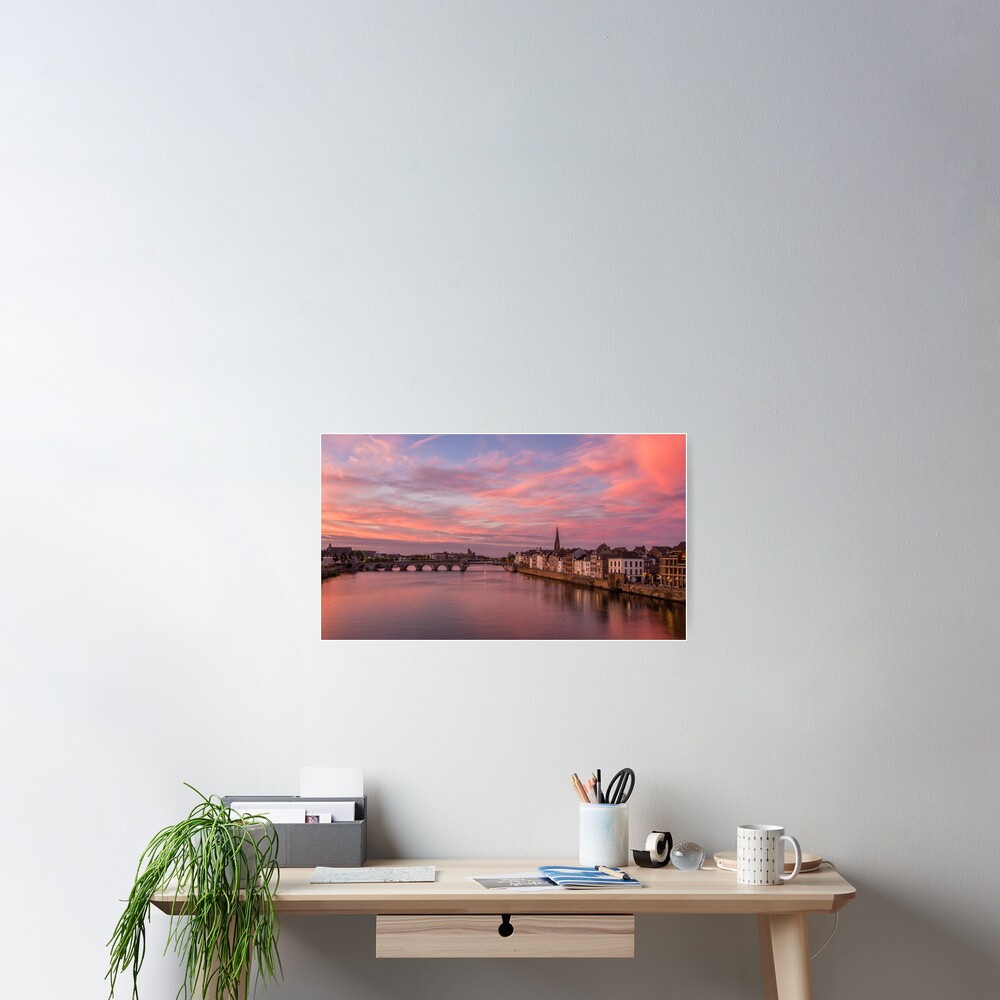 Colorful sunset over the river Maas in Maastricht, The Netherlands Poster