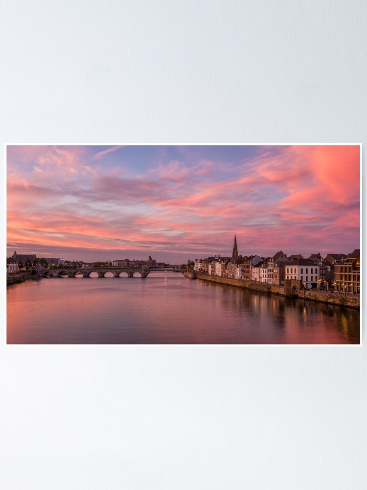 Alternate view of Colorful sunset over the river Maas in Maastricht, The Netherlands Poster