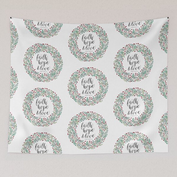 Item preview, Faith Hope Love, Red Berry Wreath, Christian Quote from Corinthian designed and sold by ElaineWeiDesign.