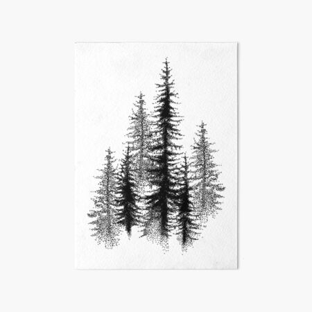 Dotwork black scandinavian forest. Art Board Print