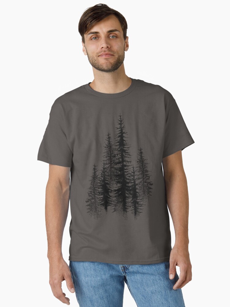 Thumbnail 1 of 7, Classic T-Shirt, Dotwork black scandinavian forest. designed and sold by Bokasana.