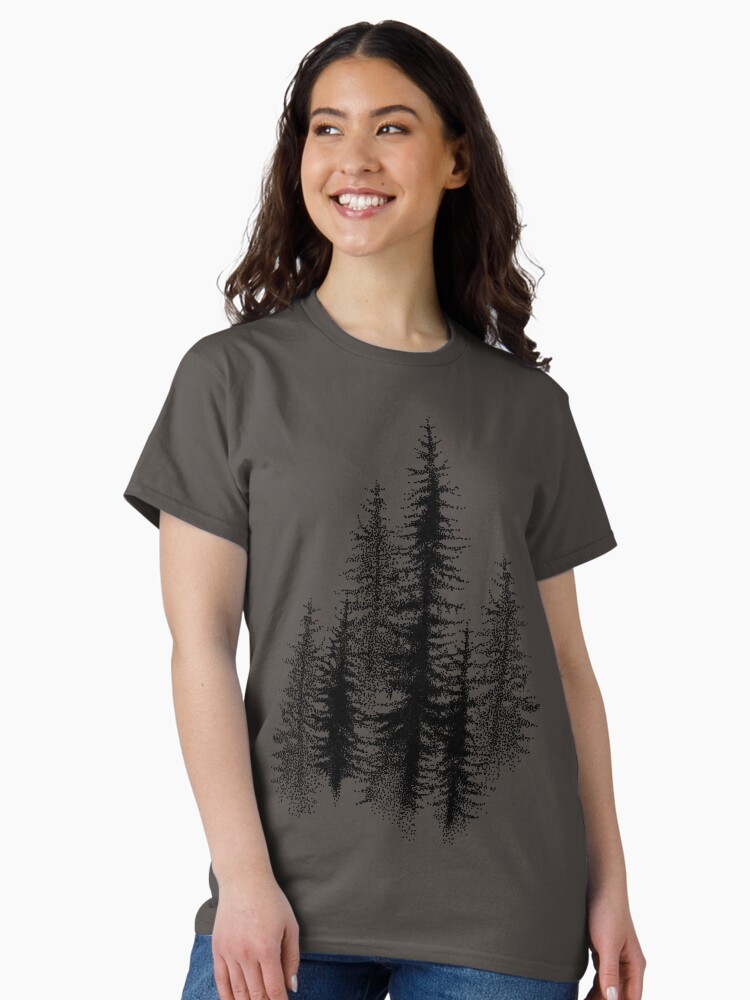 Thumbnail 2 of 7, Classic T-Shirt, Dotwork black scandinavian forest. designed and sold by Bokasana.