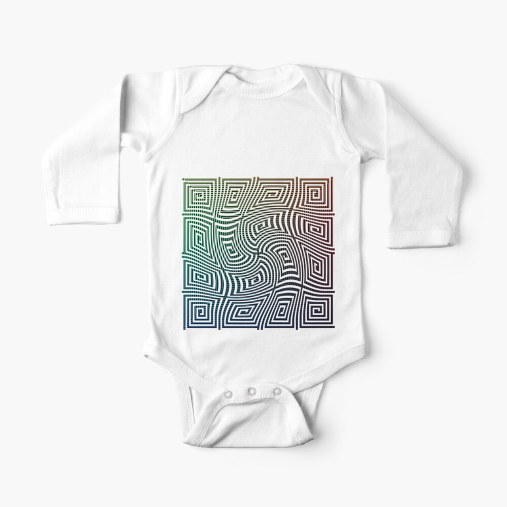 Optical illusion, spirally twisted quadrangular spirals on a quadrangular spiral background. Baby One-Piece