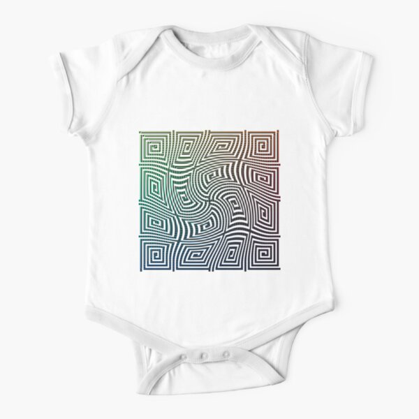 Optical illusion, spirally twisted quadrangular spirals on a quadrangular spiral background. Short Sleeve Baby One-Piece