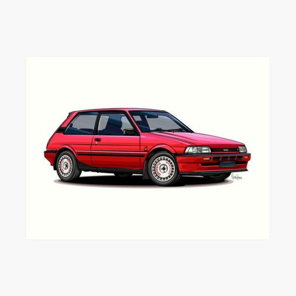 Toyota Corolla Ae Red Alt Art Print By Marioramosart Redbubble
