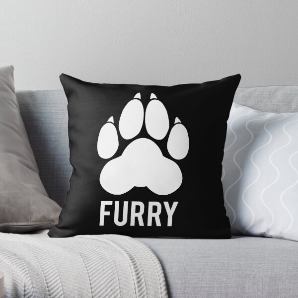 FURRY pawprint -white- Throw Pillow