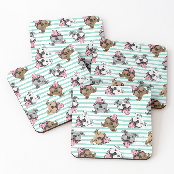 Item preview, Happy Pit bulls - aqua stripes designed and sold by littlearrow.