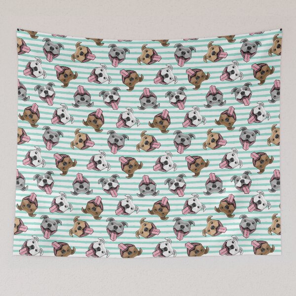 Item preview, Happy Pit bulls - rayas aqua designed and sold by littlearrow.