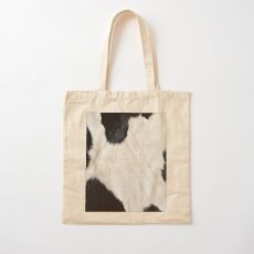 Cowhide Black and white Cotton Tote Bag
