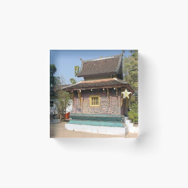 Item preview, Buddhist temple with pink mosaic wall decoration Laos designed and sold by worldways.