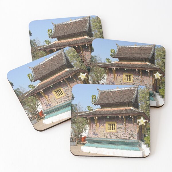 Item preview, Buddhist temple with pink mosaic wall decoration Laos designed and sold by worldways.