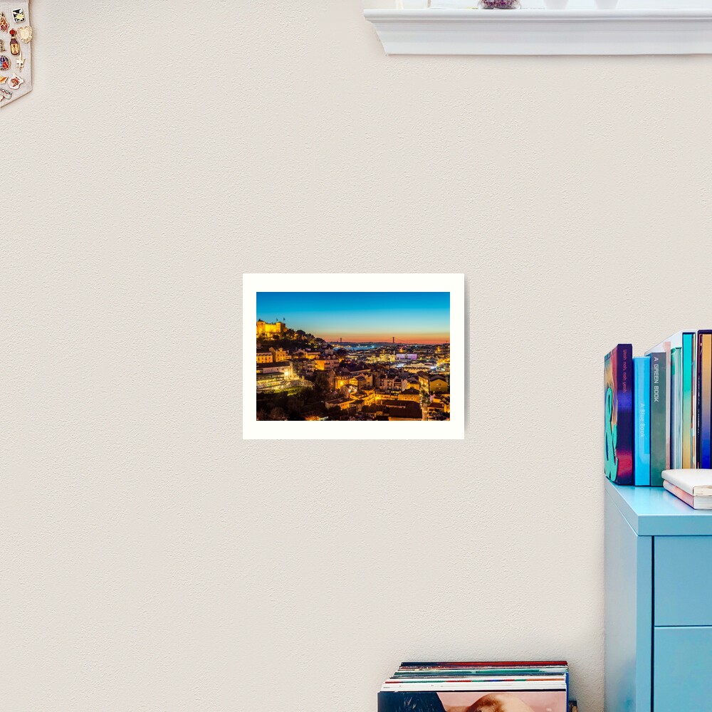 Lisbon Cityscape Skyline at Night Art Print