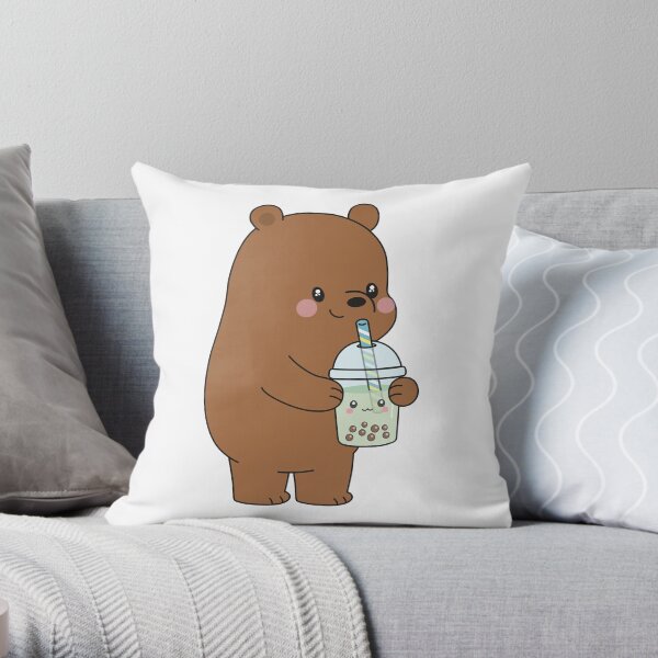 Fun Novelty Black Grizzly Bear Wearing Winter Skull Sweater Throw Pillow Cover