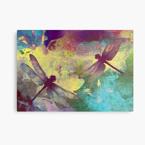 Painting Dragonflies & Orchids. Metal Print