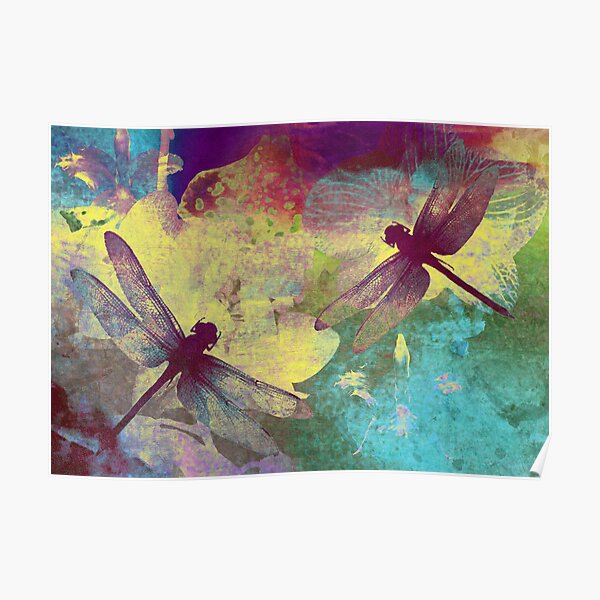 Painting Dragonflies & Orchids. Poster