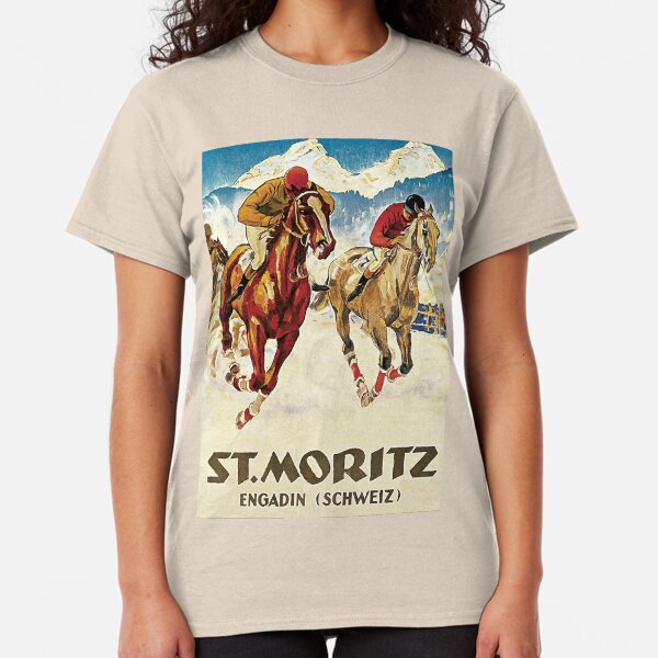 Vintage horse racing in the snow sport ad Classic T-Shirt