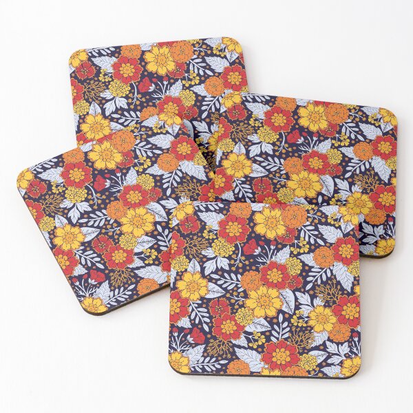 Item preview, Red, Yellow, Orange & Navy Blue Flowers/Floral Pattern designed and sold by somecallmebeth.