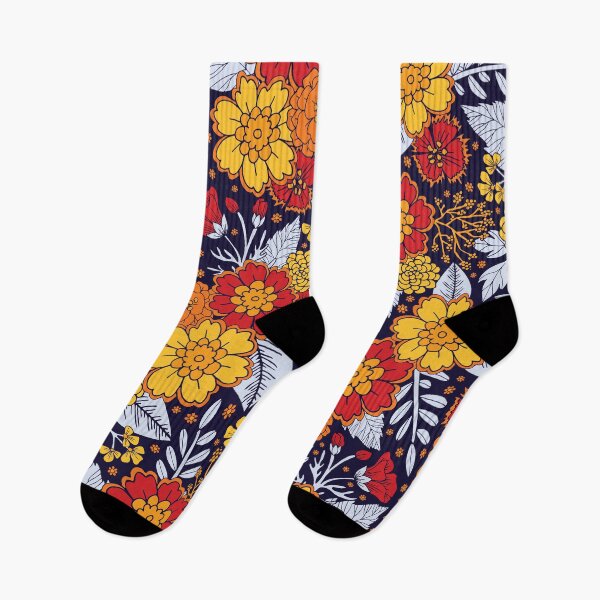 Item preview, Red, Yellow, Orange & Navy Blue Flowers/Floral Pattern designed and sold by somecallmebeth.
