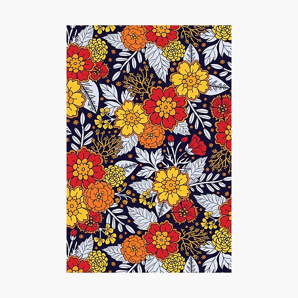 Item preview, Fleurs rouges, jaunes, orange et bleu marine / motif floral designed and sold by somecallmebeth.
