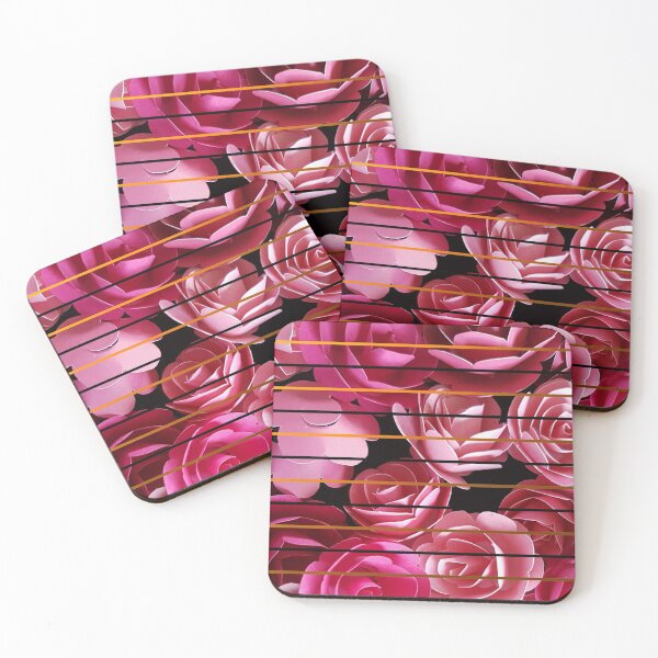 Item preview, Pink Roses And Gold And Black Stripes designed and sold by Printpix.