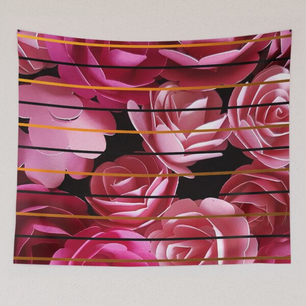 Item preview, Pink Roses And Gold And Black Stripes designed and sold by Printpix.