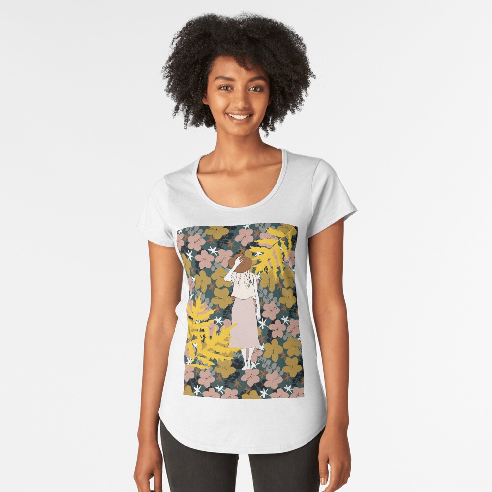 Frau mit Hut Premium Rundhals-Shirt