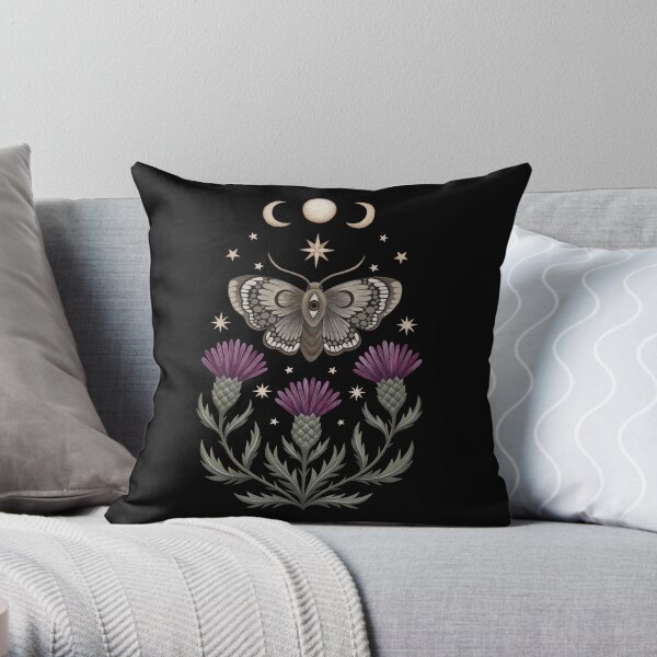 Thistle and moth Throw Pillow