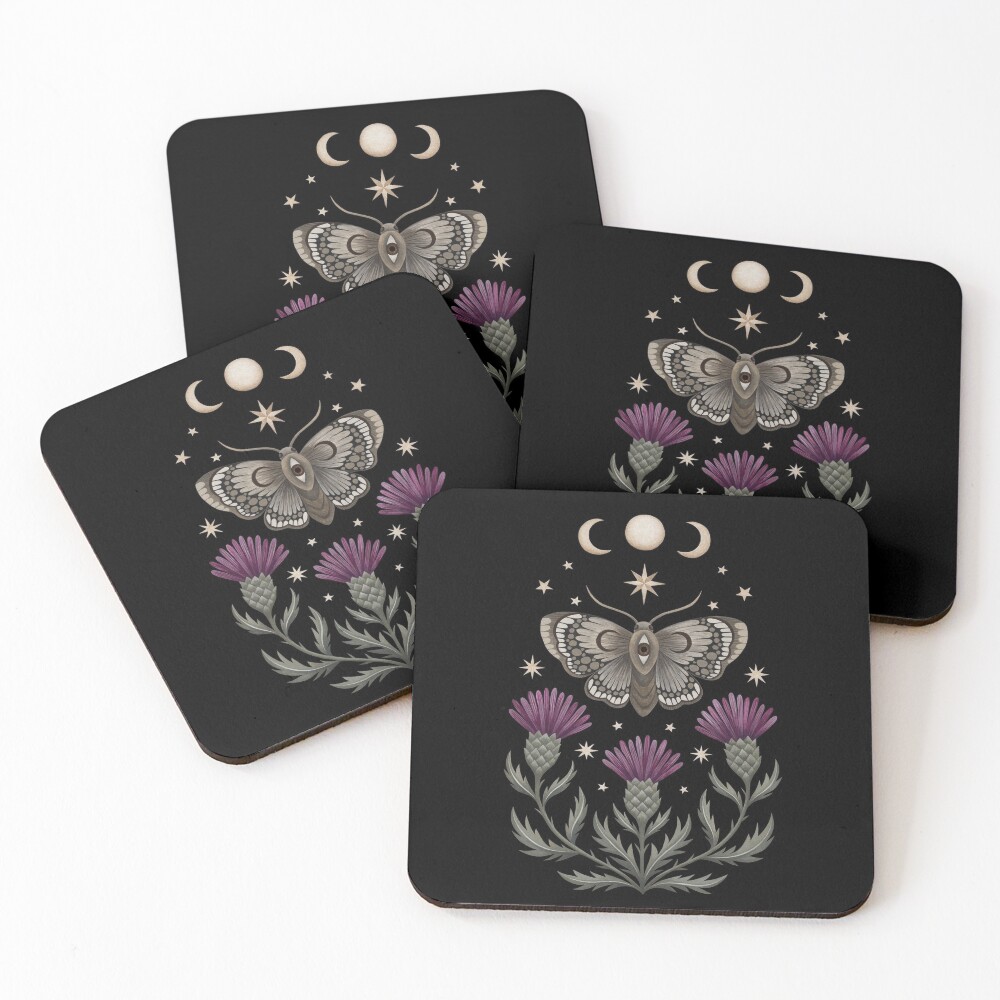 Thistle and moth Coasters (Set of 4)