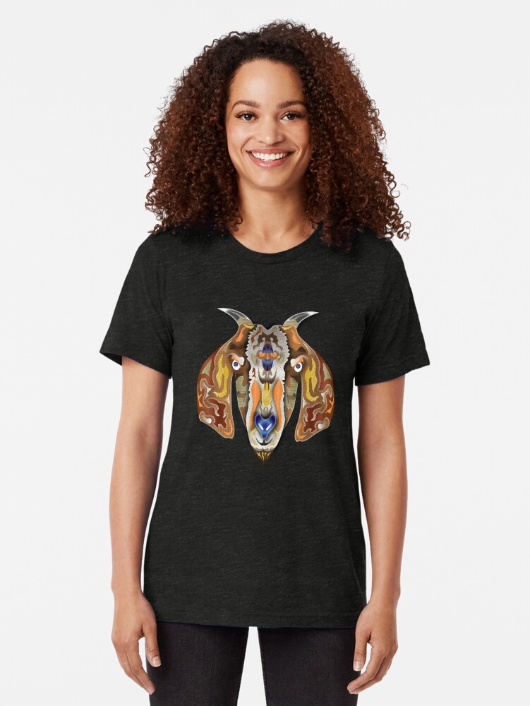 Alternate view of Goat Blue Eyes Tri-blend T-Shirt