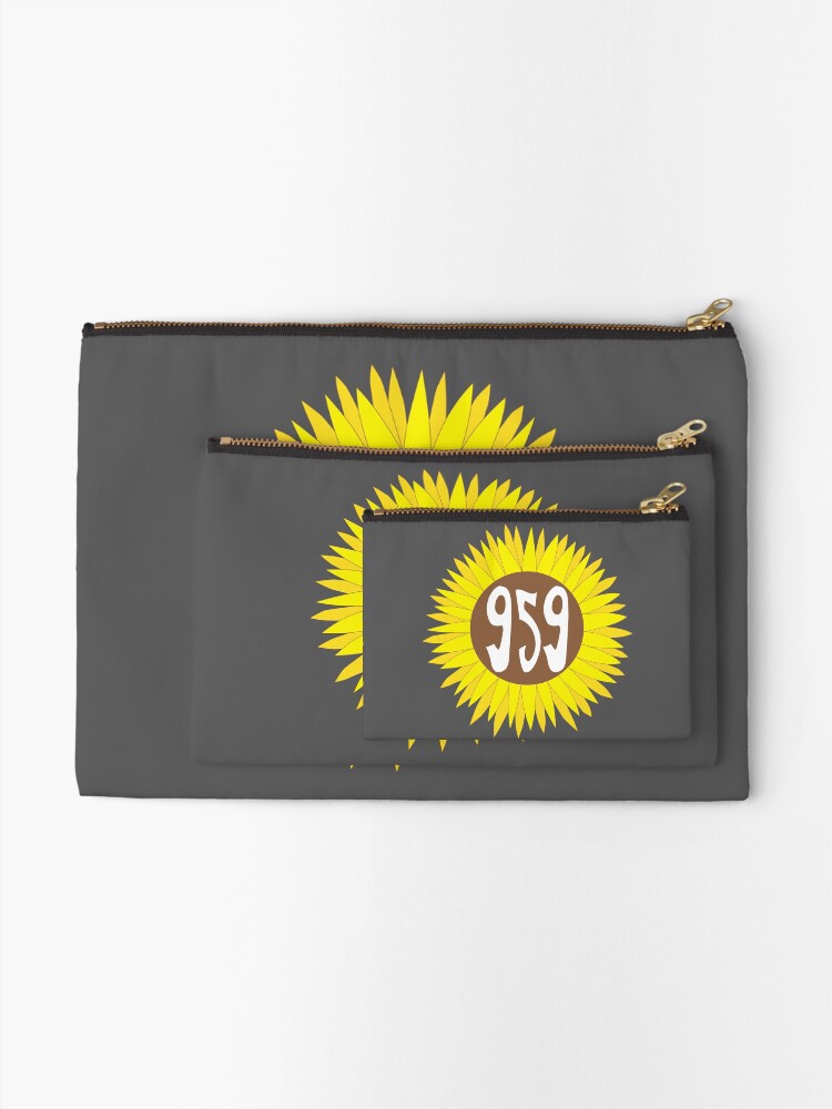 hand-drawn-connecticut-sunflower-959-area-code-zipper-pouch-for-sale