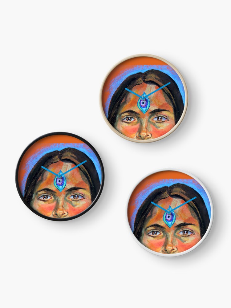 Thumbnail 3 of 4, Clock, Blue Third Eye (self portrait) designed and sold by BlueStarseed.