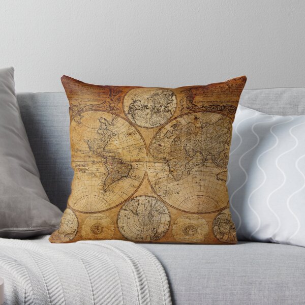 Old vintage world's map Throw Pillow