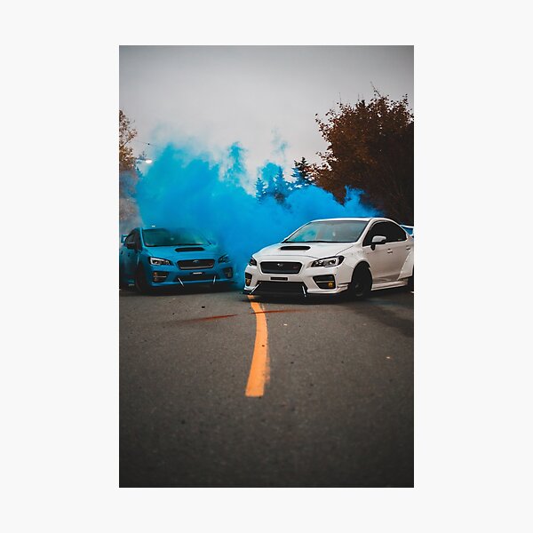 two Subarus with smoke Photographic Print