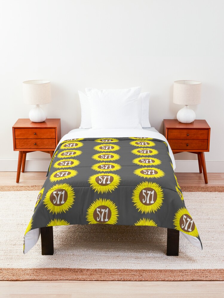 hand-drawn-virginia-sunflower-571-area-code-comforter-for-sale-by