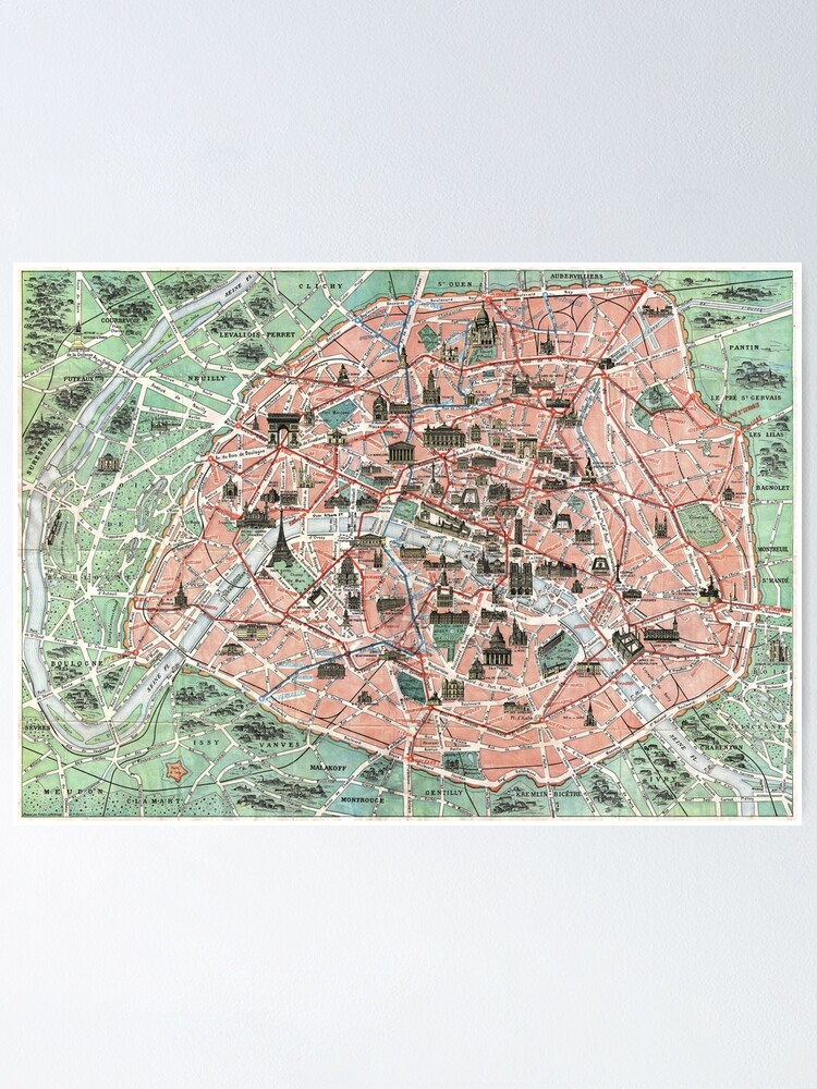 "Vintage pocket map of Paris France" Poster by Glimmersmith Redbubble