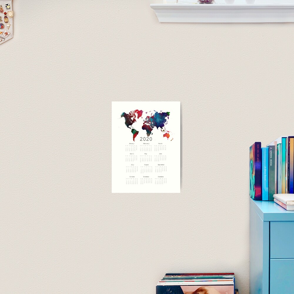 calendar 2020 world map #calendar2020 Art Print