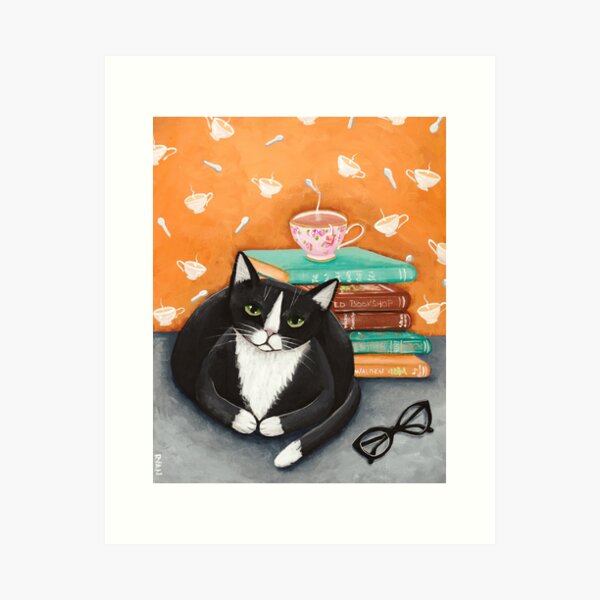 Aperçu de l'œuvre Thé, livres et chats créée et vendue par KilkennyCat Art.