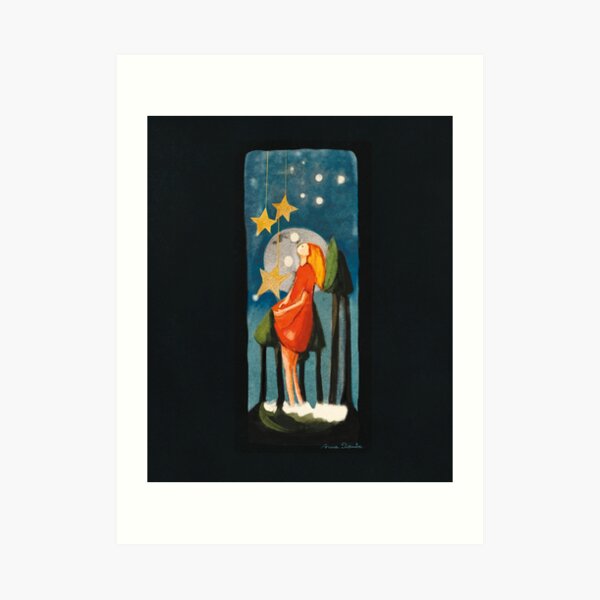 Sterntaler. Märchen. Mädchen fängt Sterne. Kunstdruck