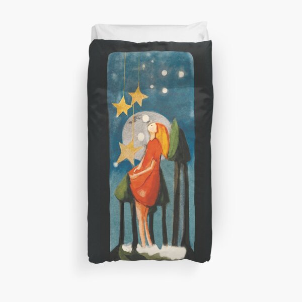 Sterntaler. Märchen. Mädchen fängt Sterne. Bettbezug