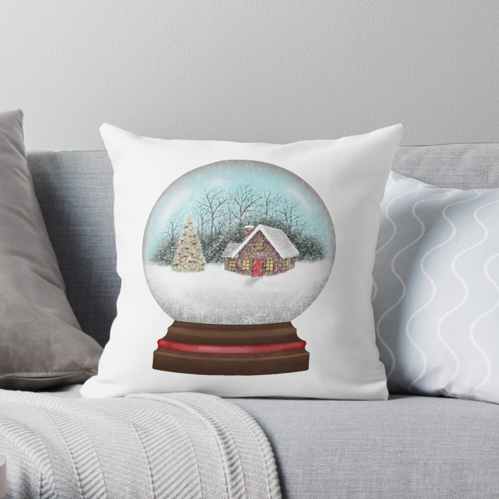 Cabaña en el bosque Snow Globe Cojín