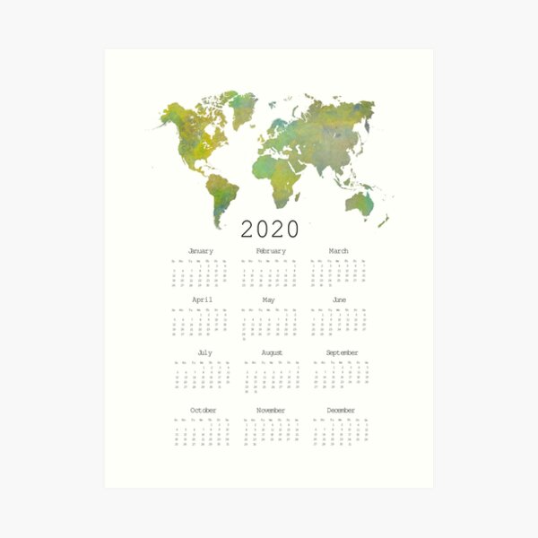 Calendar 2020 world map #calendar2020 Art Print