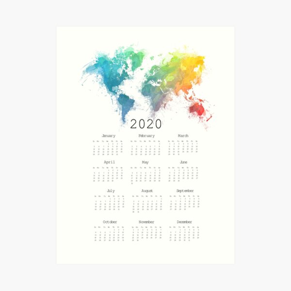 Calendar World Map Calendar Art Print By Jbjart Redbubble