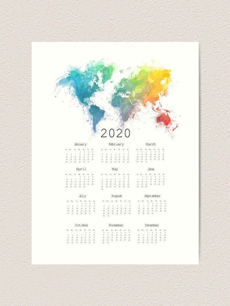 Alternate view of Calendar 2020 world map #calendar2020 Art Print
