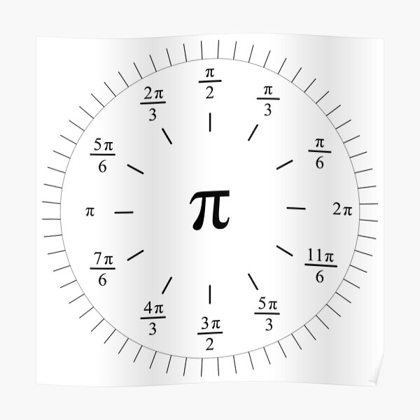 Pi Radians Clock face - Unit Circle v001 Poster