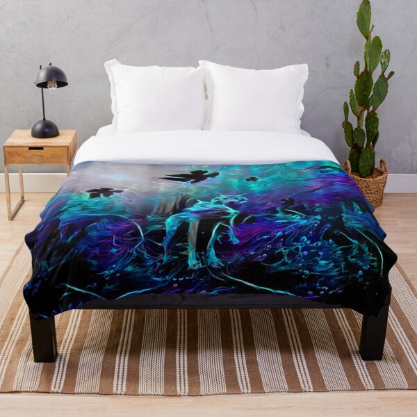 Blacklight Night in Wolf Woods Throw Blanket
