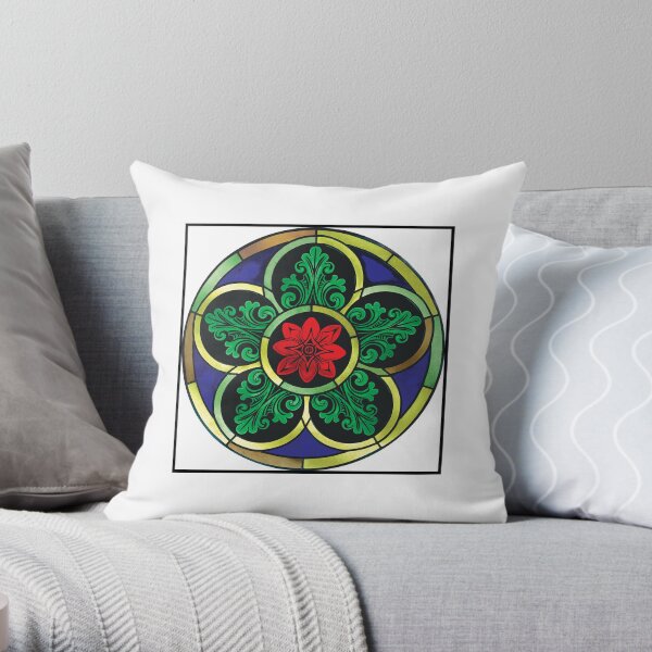 Cinquefoil Stained Glass Window Throw Pillow
