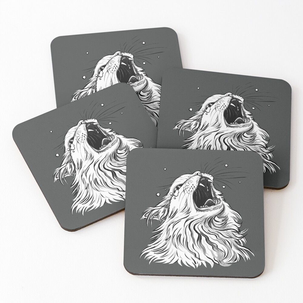 Colors/Black Screaming Thurston Meme Cat Coasters (Set of 4)