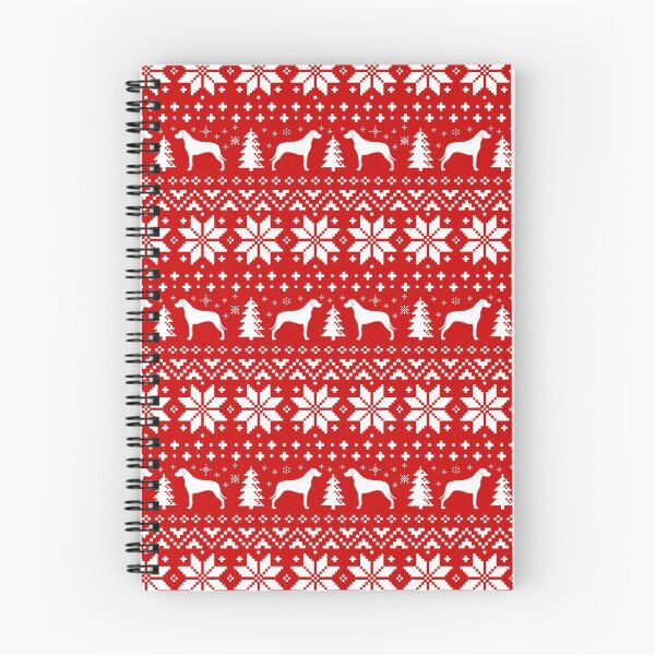 Aperçu de l'œuvre Rhodesian Ridgeback Silhouettes Motif de vacances de Noël rouge et blanc créée et vendue par Jenn Inashvili.