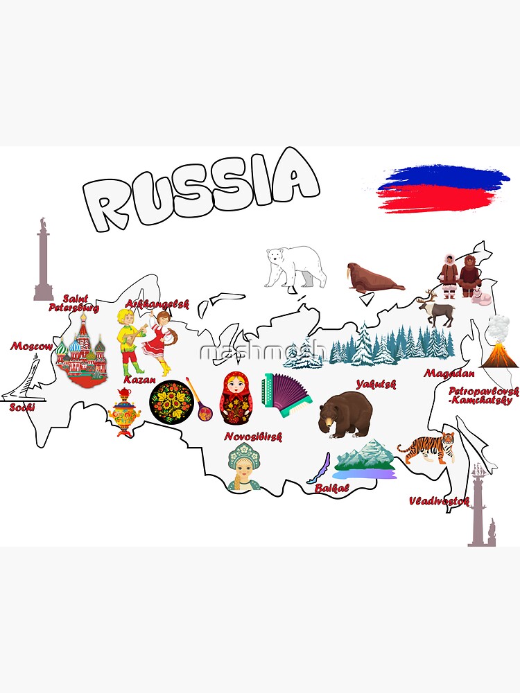 Flag Map of Russia, Russia Map Outline with National Flag Inside Poster  for Sale by mashmosh