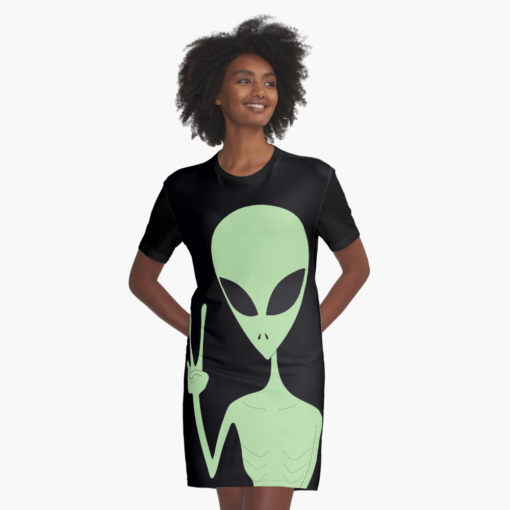 Peace Alien Graphic T-Shirt Dress